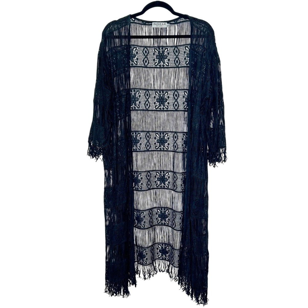 Black Sheer‎ Flower Crochet Beach Cover Up Fringe Kimono Cotton Boho Festival